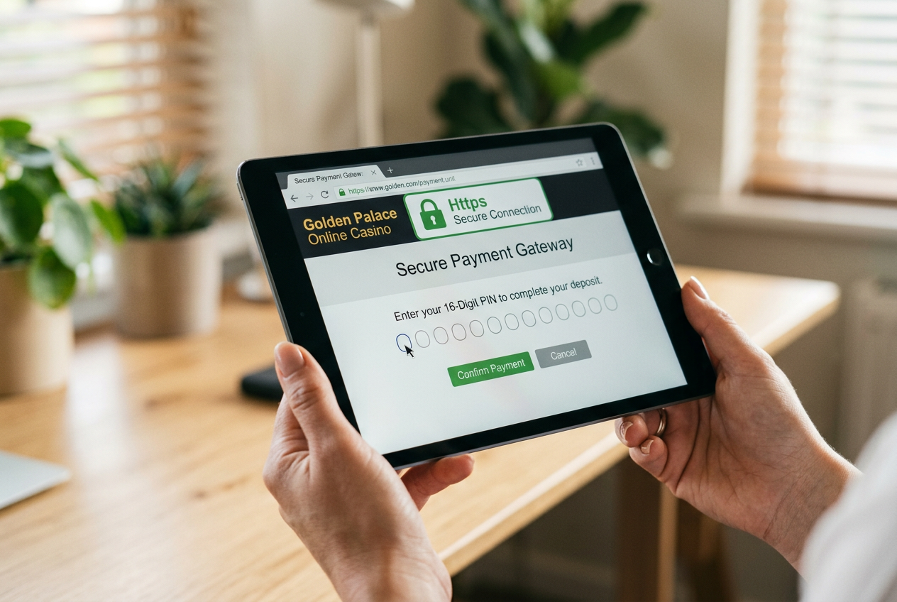 A person using a tablet to make a secure payment with a Paysafecard PIN.